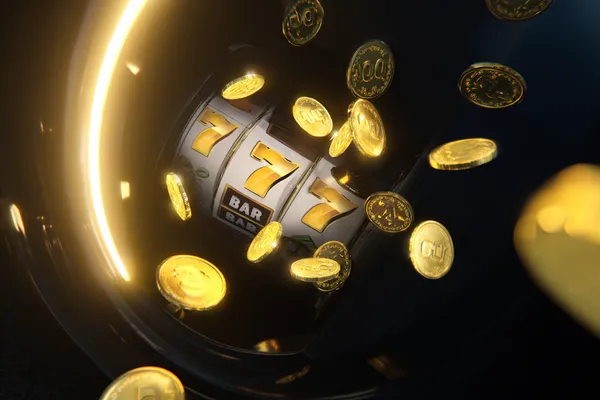 A woman smiling while playing online games on her laptop, surrounded by neon casino elements, showcasing D63’s diverse game collection.